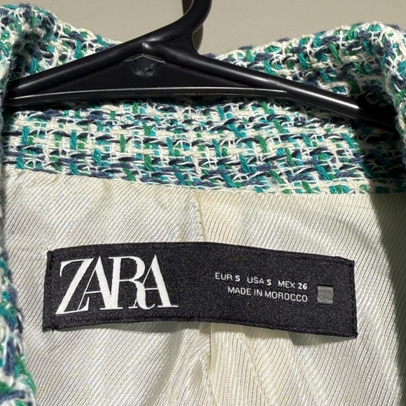 ZARA Green Tweed Double-Breasted Blazer | Size S | Bouclé Jacket - Picture 5 of 6